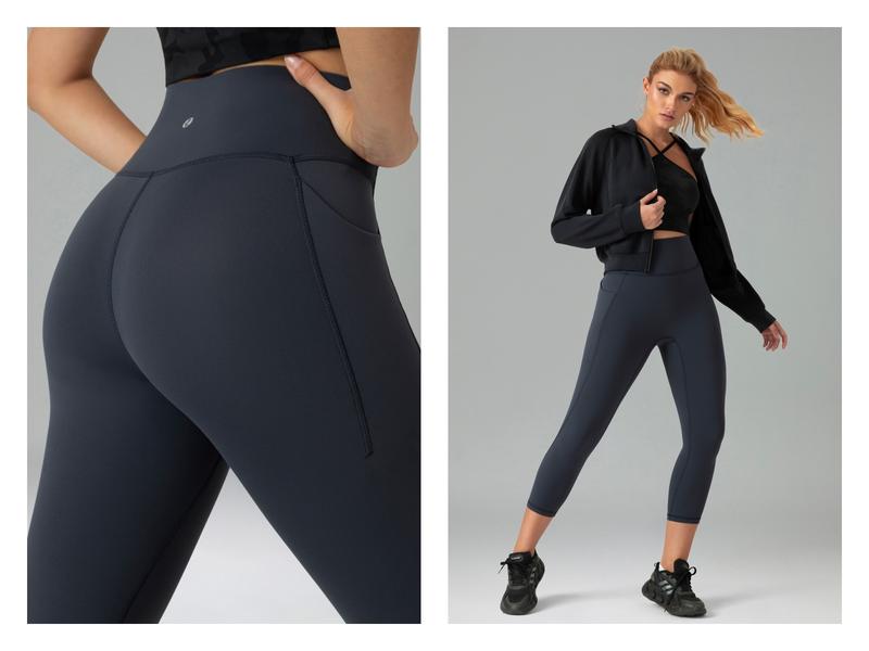 Colorfulkoala Women's No Front Seam Yoga Capri 21" with Side Pocket Dreamlux High-Waisted Tummy Control Workout Leggings  Petite Length