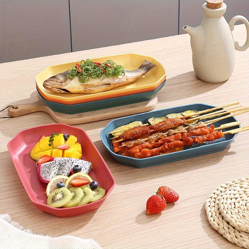 5pcs, Wheat Straw Steamed Fish Plate Household Fruit Plate, Durable Lightweight Plastic Serving Plates, Dishwasher & Microwave Safe, Ideal for Daily Meals & Holiday Occasions, Perfect for Parties, Christmas, Halloween, Thanksgiving
