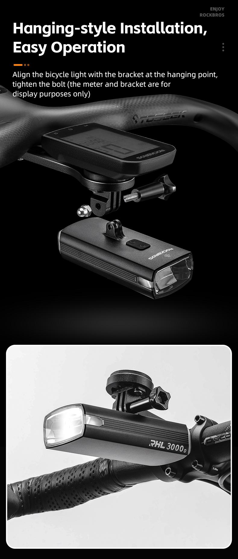 ROCKBROS 3000 Lumens USB-C Bike Light with 10000mAh Battery