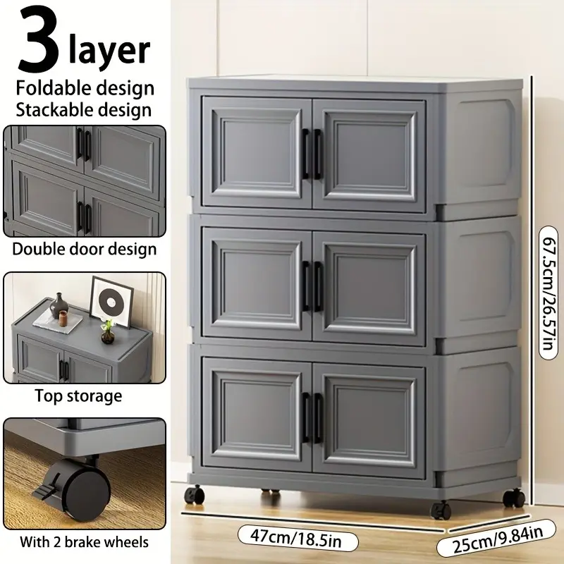 3/4/5/6 layer large capacity plastic storage box with lid, foldable organizer and storage cabinet with swivel wheels, household clothing, snacks and miscellaneous storage box, bedroom living room space saving storage cabinet, organizing cabinet handle