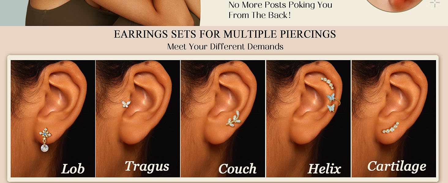 MILACOLATO 16 Gauge Cartilage Earrings Helix Earrings for Women Stainless Steel Helix Piercing Jewelry Leaf Butterfly CZ Studs Flat Back Cartilage Earrings Set 9Pcs MILACOLATO 16 Gauge Cartilage Earrings Helix Earrings for Women Stainless Steel Helix Piercing Jewelry Leaf Butterfly CZ Studs Flat Back Cartilage Earrings Set 9Pcs