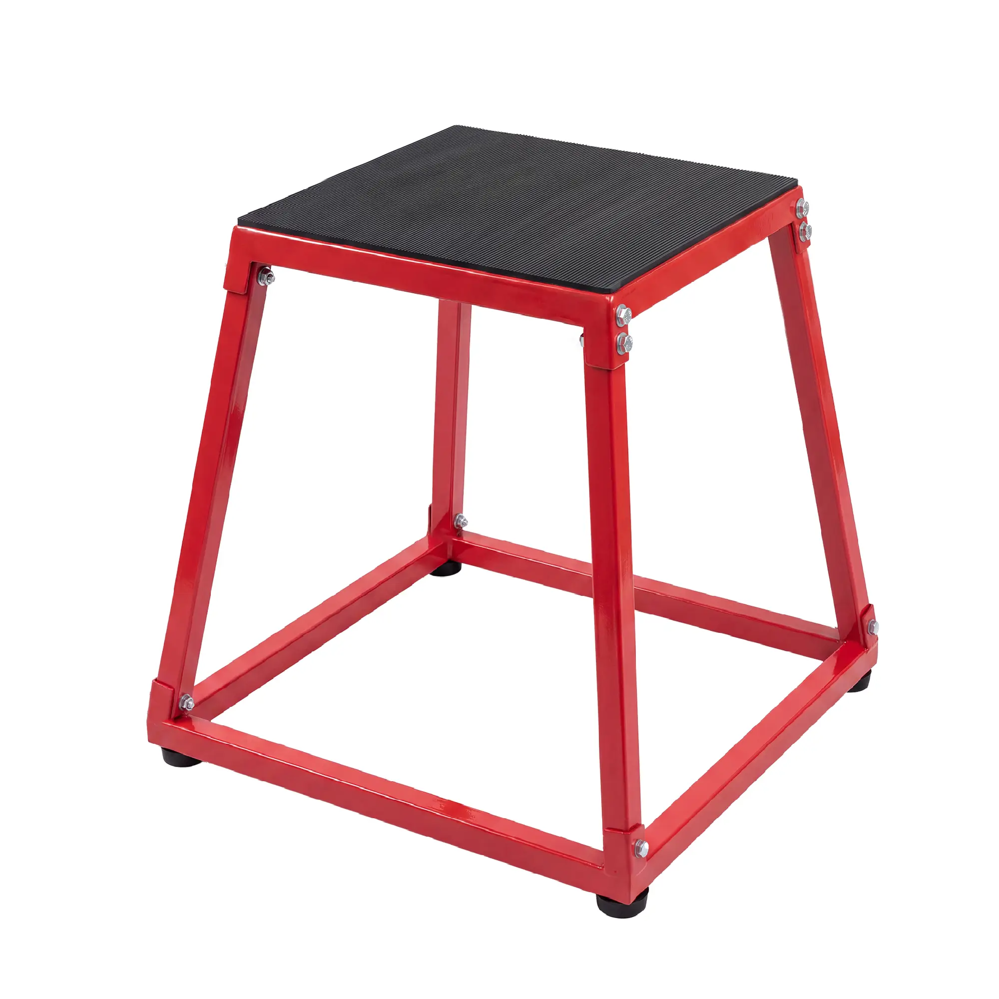 Sturdy Metal Frame Square Steel Plyo Box for Plyometric Jump Training - Heavy Duty Exercise Step Up Box, Anti-Slip Top, 23x23x24" Stable Design for Home Gym Workouts, Red/Black