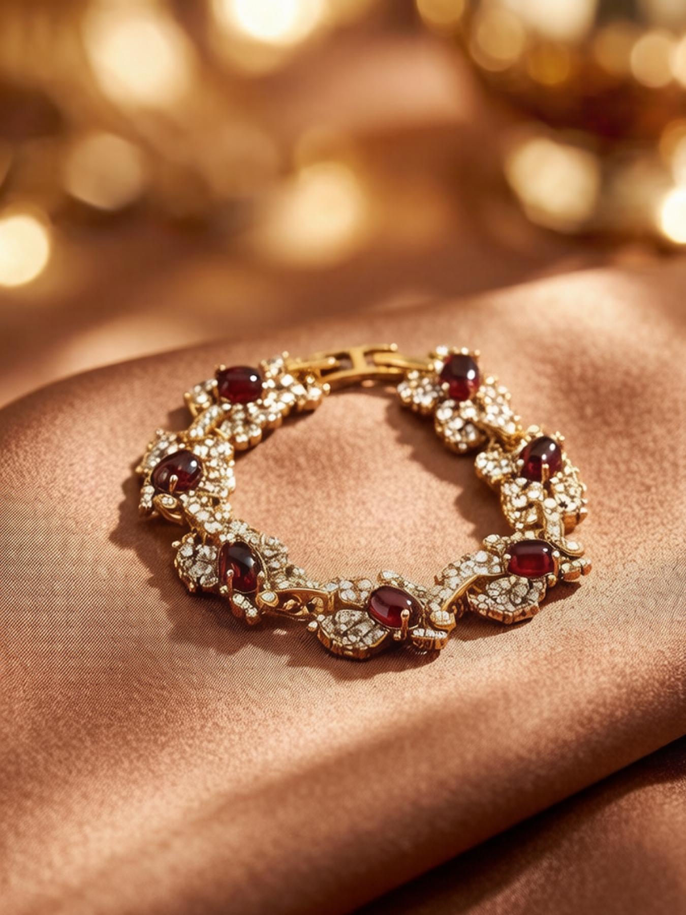 A gorgeous bracelet made of ruby-colored glass and clear crystal, suitable for daily commuting, vacation dates, and also a delightful little gift.
