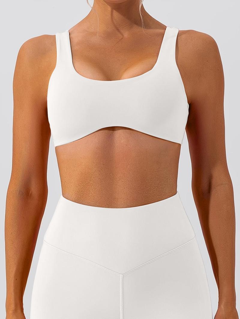 Women's Wireless Sports Bra Set, Breathable Quick-Dry Yoga Top, Plain Design for All-Season Training & Running, Sportswear Essentials