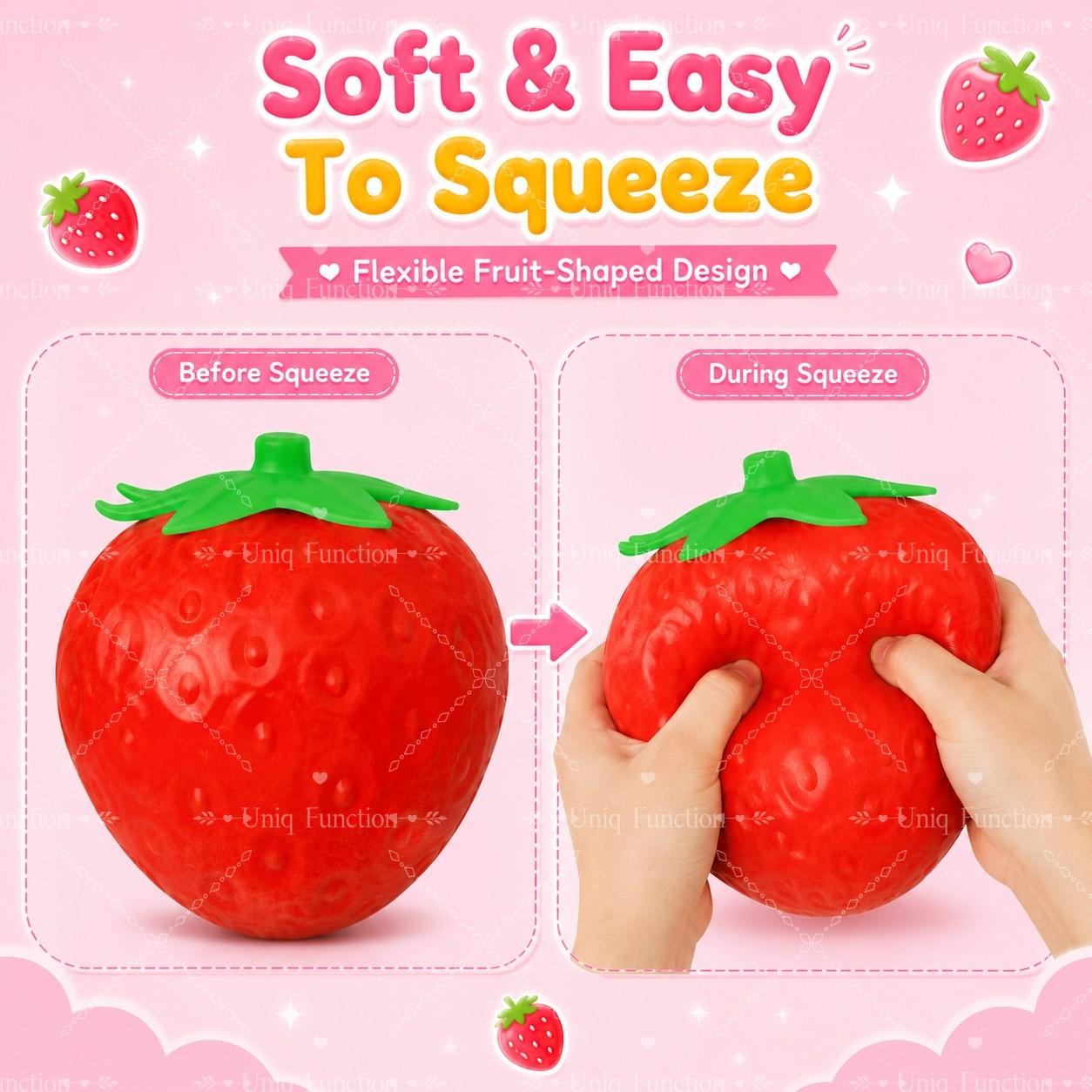 1 PC Giant Strawberry Squishy, Jumbo Strawberry Stress Relief Toy, Realistic Fruit-Shaped Slow Rising Squeeze Toy, Approx. 6.7 × 5.5 Inch Soft Handheld Fidget Toy for Home, Office, Travel and Party Favor, Squishies Fidgets, Stress Relief Tools