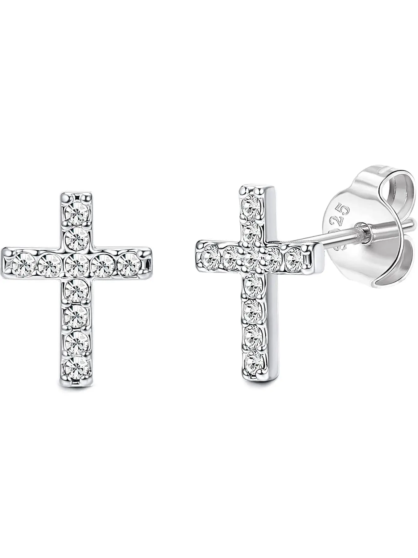 Cross Stud Earrings for Women Men 14k White Gold Plated,Small Tiny Cross Stud Earrings,Hypoallergenic Stud Earrings Jewelry