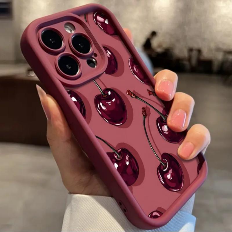 Sexy Wine Cherry Graffiti Phone Case, Creative Design Compatible with Multiple iPhone iPhone11/12/16/16Promax/16pro/16plus/13/14/15/15pro/15 Plus/15 Promax/7plus/8plus/X/Xs, Stylish Protective Cover