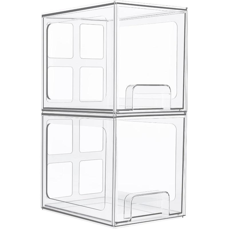 Clear Acrylic Storage Box, 2/4 Counts Stackable Storage Drawer, Home Organizer for Bathroom, Kitchen, Living Room, Office, Multipurpose Storage, Multilayer Storage