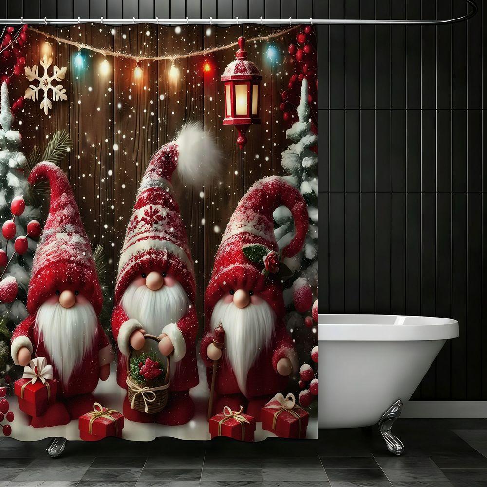 4pcs Cozy Christmas Gnome Bathroom Decor Set, Santa Gnomes Lantern String Lights Snowflake Holiday Print for TikTok Shop Home Styling