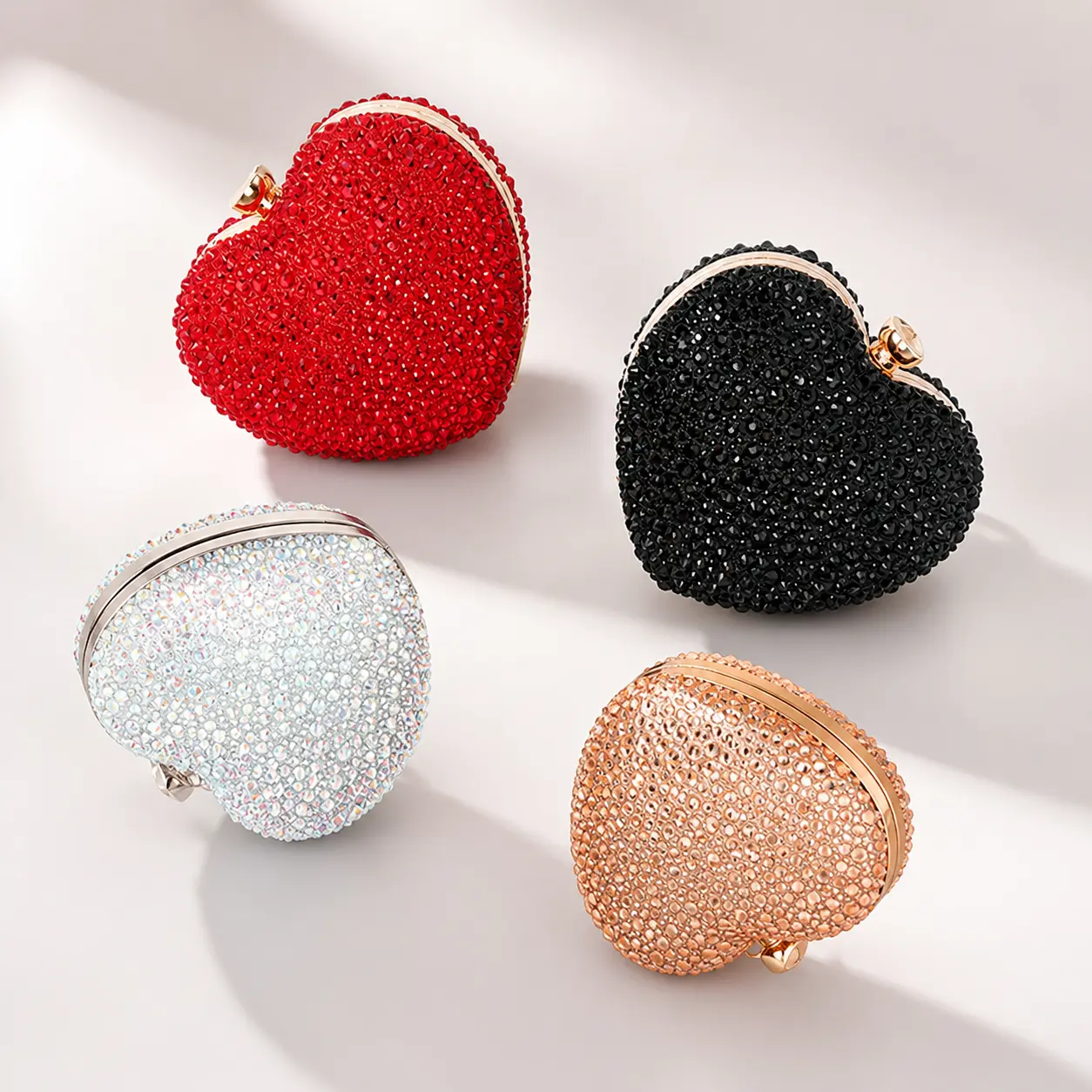 Heart Shaped Bag Small Crossbody Cute Rhinestone Sparkle PU Box Purse For Women Daily Wear Iridescent Silver Red Black Pink Rainbow Chain Strap Shoulder Bag tiktokshopbacktoschool