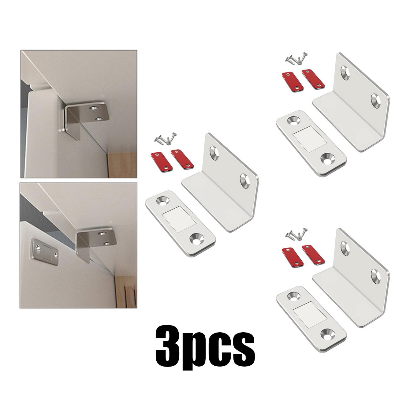 3pcs Self-Adhesive Strong Magnet Ultra-Thin Stainless Steel Modern Cabinet Door Latch, Gym Door Closer, Furniture Hardware