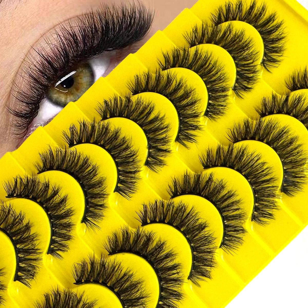 10 pairs of artificial mink false eyelashes, False Eyelash Set, 3D multi-layer fluffy eyelashes, thick and soft cat eye eyelashes, 10-18mm, suitable for beginners, reusable, black, creating a dramatic thickening effect