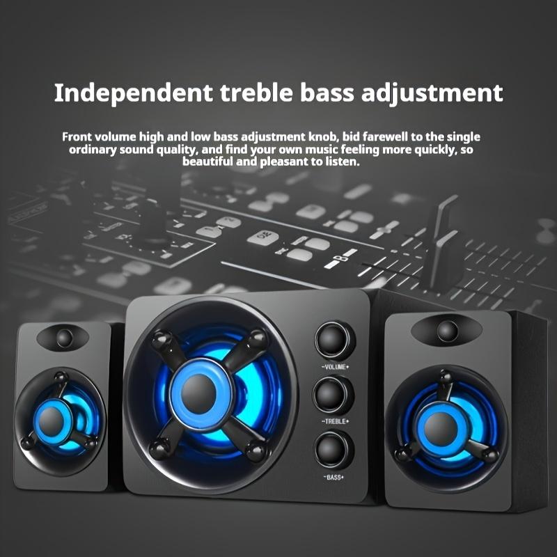 BOBO 3-Speaker Split Computer Audio System with Bass &Treble Knob Control, 3D Surround Sound, RGB Lighting USB-Powered 2.1 Stereo for Gaming/Video Desktop PCSpeakers, Modern Speaker Design, Highquality Audio