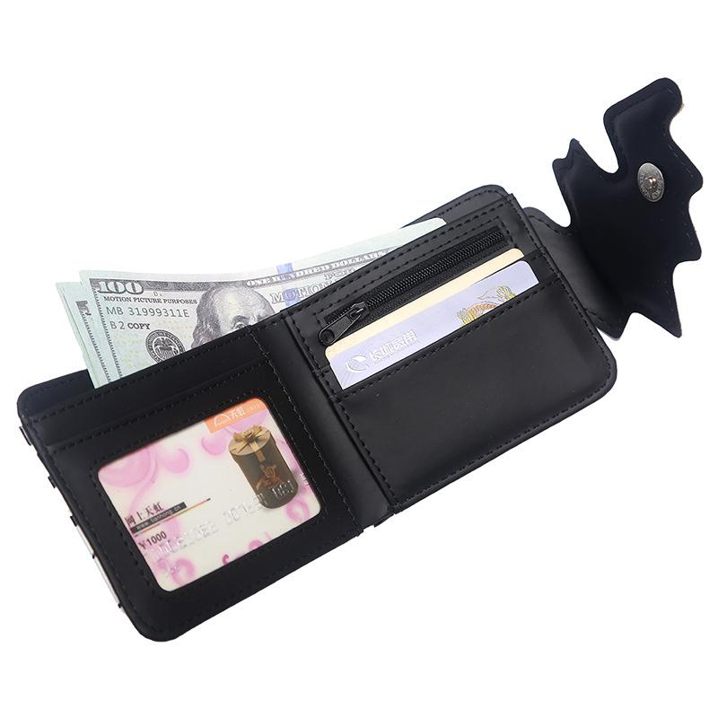 Bat Print Bi-fold Short Wallet, Unisex Gothic Halloween PU Leather Wallet, Coin Zipper, Card Slots, Photo Slot, Fashion Accessory