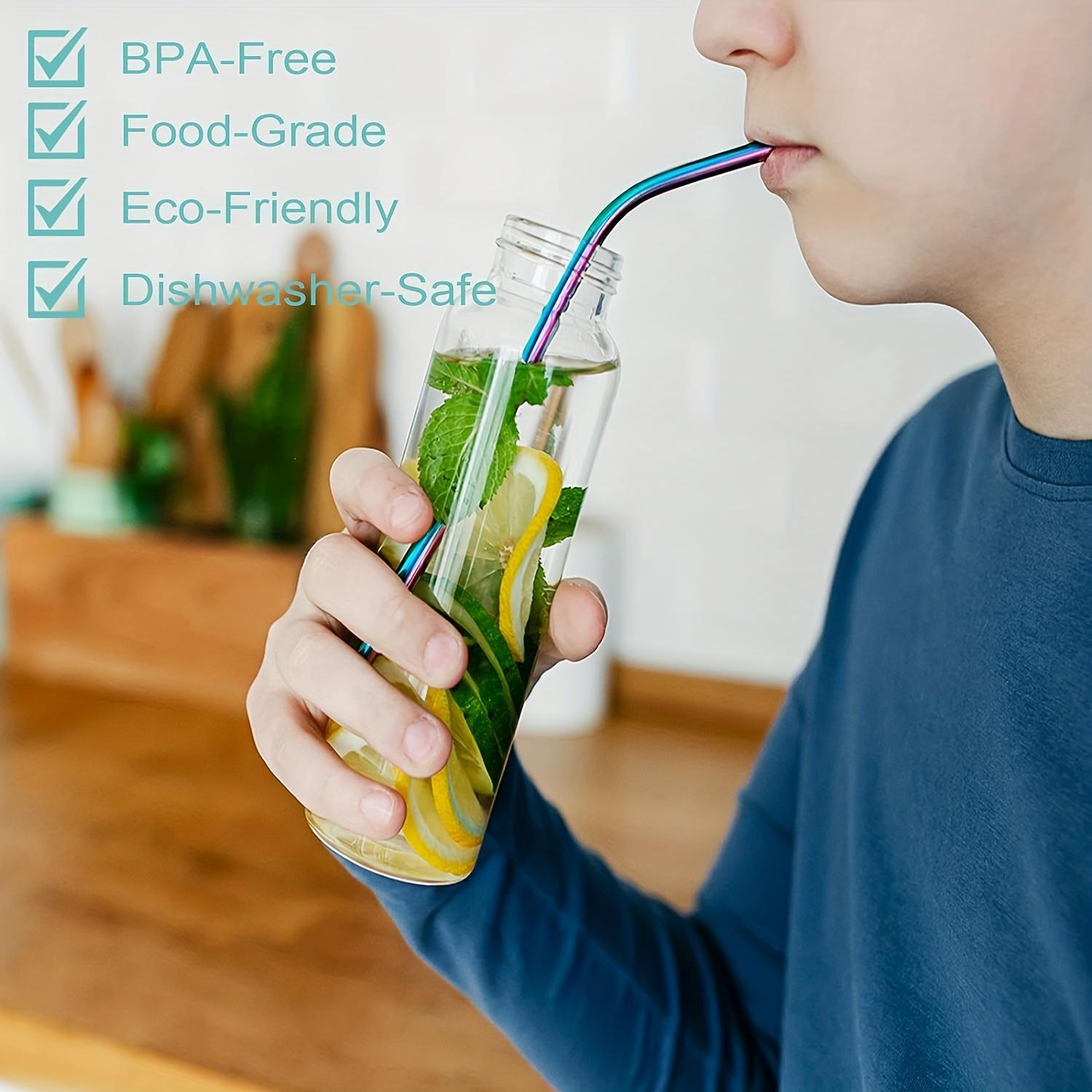 Rainbow Reusable Straw Set with Cleaning Brush, 304 Stainless Steel Straws for 20oz Tumblers, Kitchen Bar Party Accessories