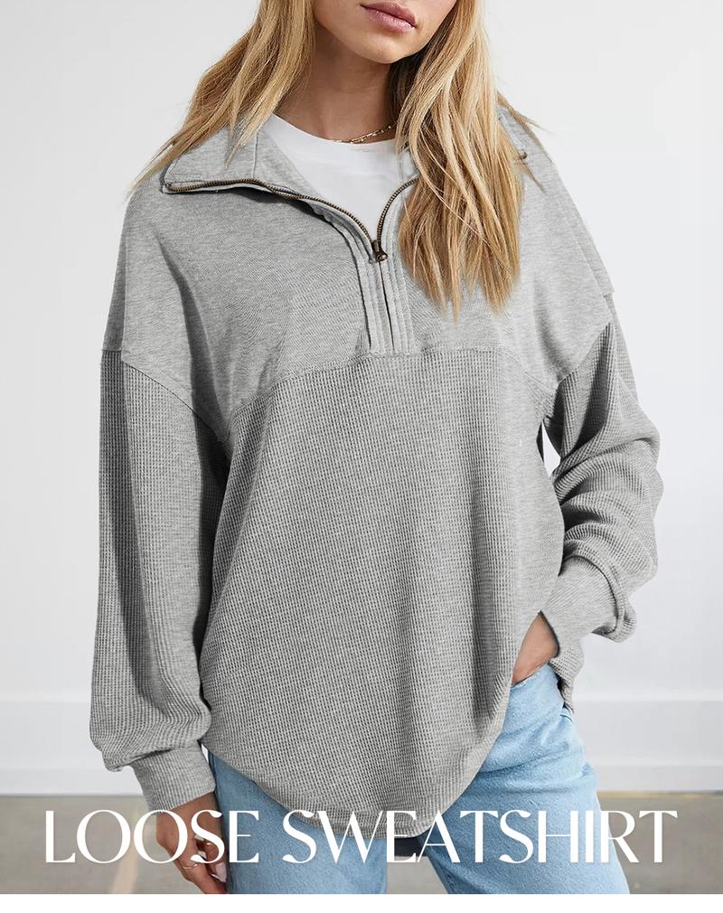 SHEWIN 2025 Women's Fall Clothing Oversized Waffle Knit Half Zip Pullover Soft Polyester Blend Long Sleeve Sweatshirt Cozy for Fall Outfits & Casual Wear - Knitwear