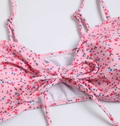 2026 Women's Tropical Floral Print Ruffled Bikini Set, Adjustable Straps, Push Up Bra, High Waist Thong, Ideal for Beach and Pool