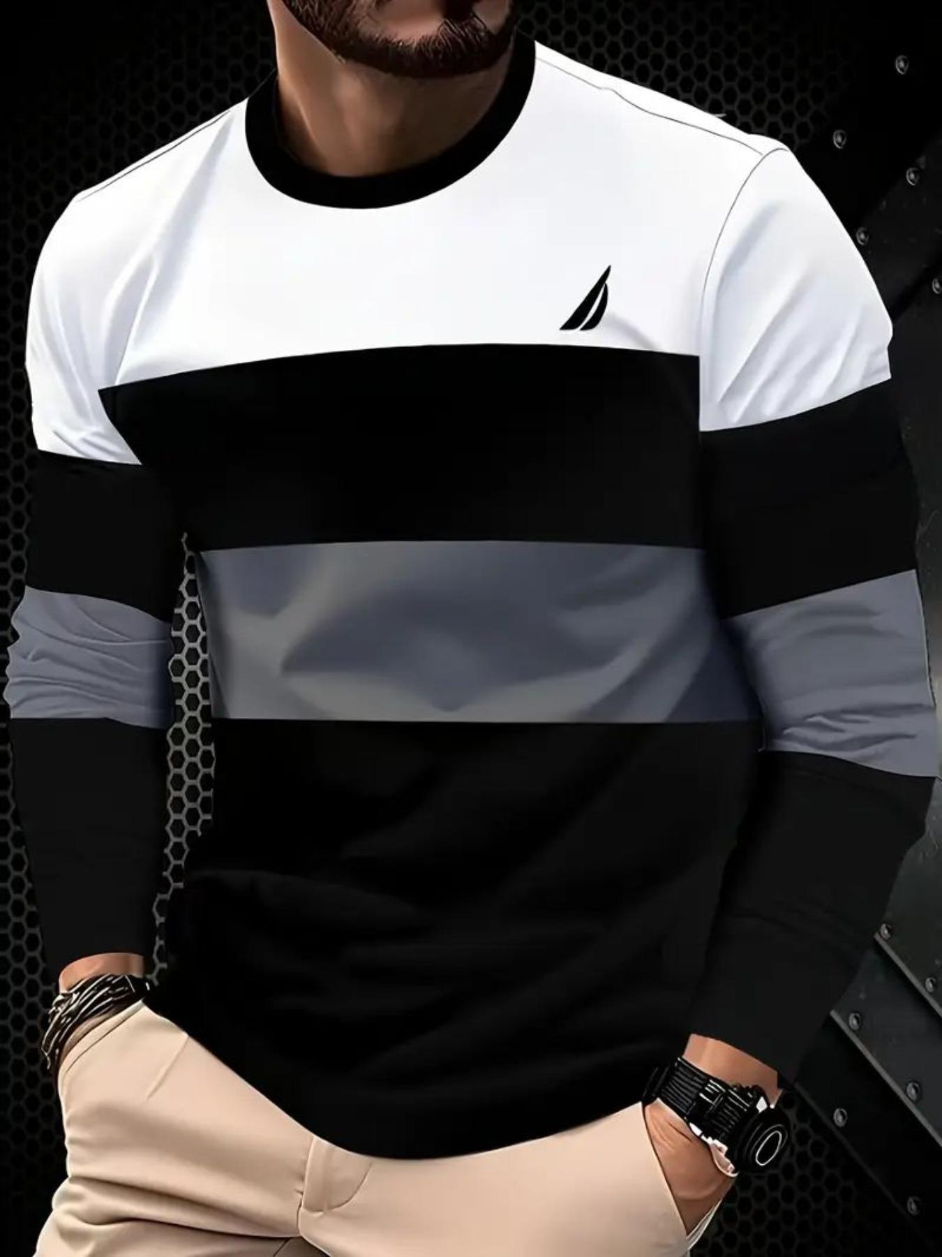 Men's Long Sleeve Striped Shirt, Casual & Formal Round Neck Design, All Seasons Wear, Colors Available