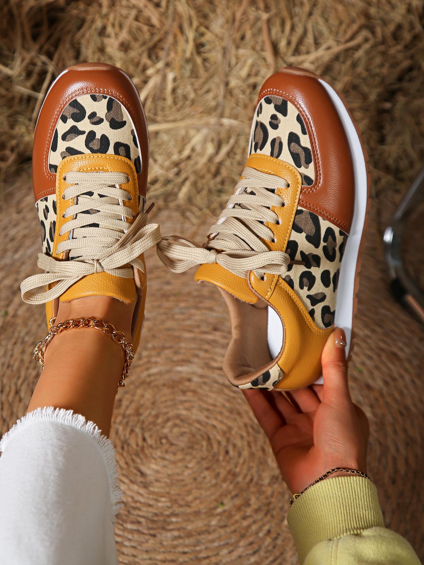 Women's Fashion Leopard Print Lace Up Low Top Sneakers, Casual Breathable Comfortable Sports Shoes, Female All-match Round Toe Shoes for Daily Wear