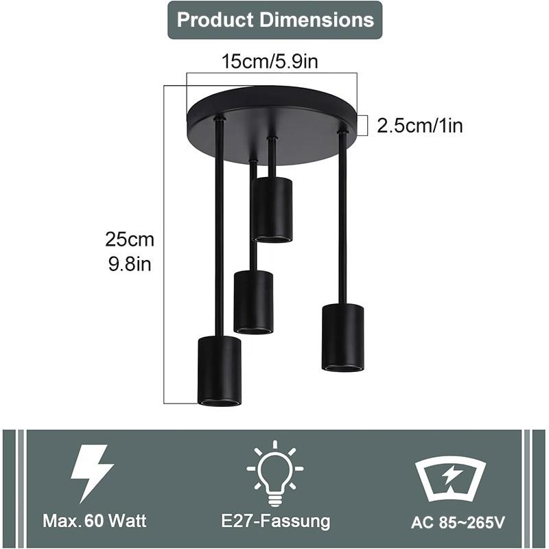 Nordic Industrial Style Four-Arm Ceiling Pendant Light, E27 Socket, 60w, European Home Commercial Lighting (bulb Not Included)