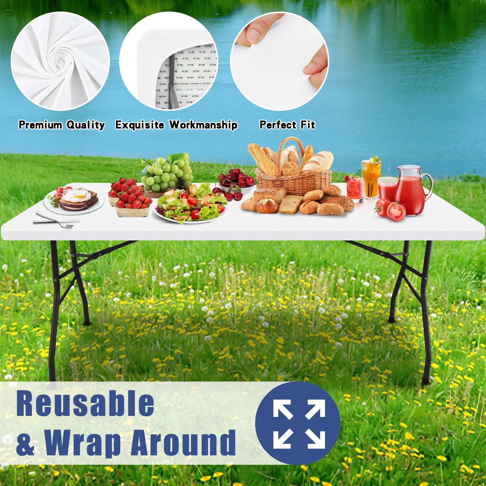 Sunfans 8 Pack Rectangular Spandex Tablecloth, Fitted and Stretchy Table covers, Washable Patio Table Cover for Outdoor, Camping, Banquet and Parties