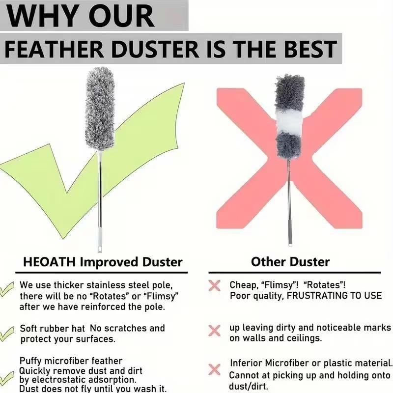 1-in-1 Retractable Extension Pole & Dusting Brush with Ergonomic Handle - Heavy-Duty Telescopic Pole, Washable Microfiber Heads for Wet/Dry Use, Multi-Purpose Ceiling/Furniture Cleaning - Space-Saving Duster, Ceiling Fan Duster for Hard-to-Reach Area