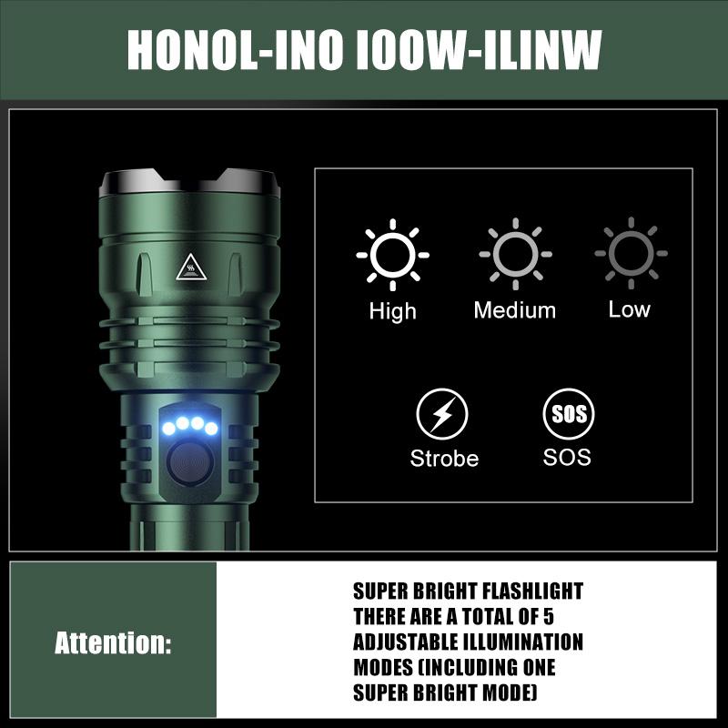 SKYFIRE 1376 Rechargeable LED Flashlight – 1800 Lumens, Fire-Starting Lens, Zoomable Focus, 5 Light Modes, Ultra-Bright Tactical Torch for Camping, Emergency & Outdoor Use