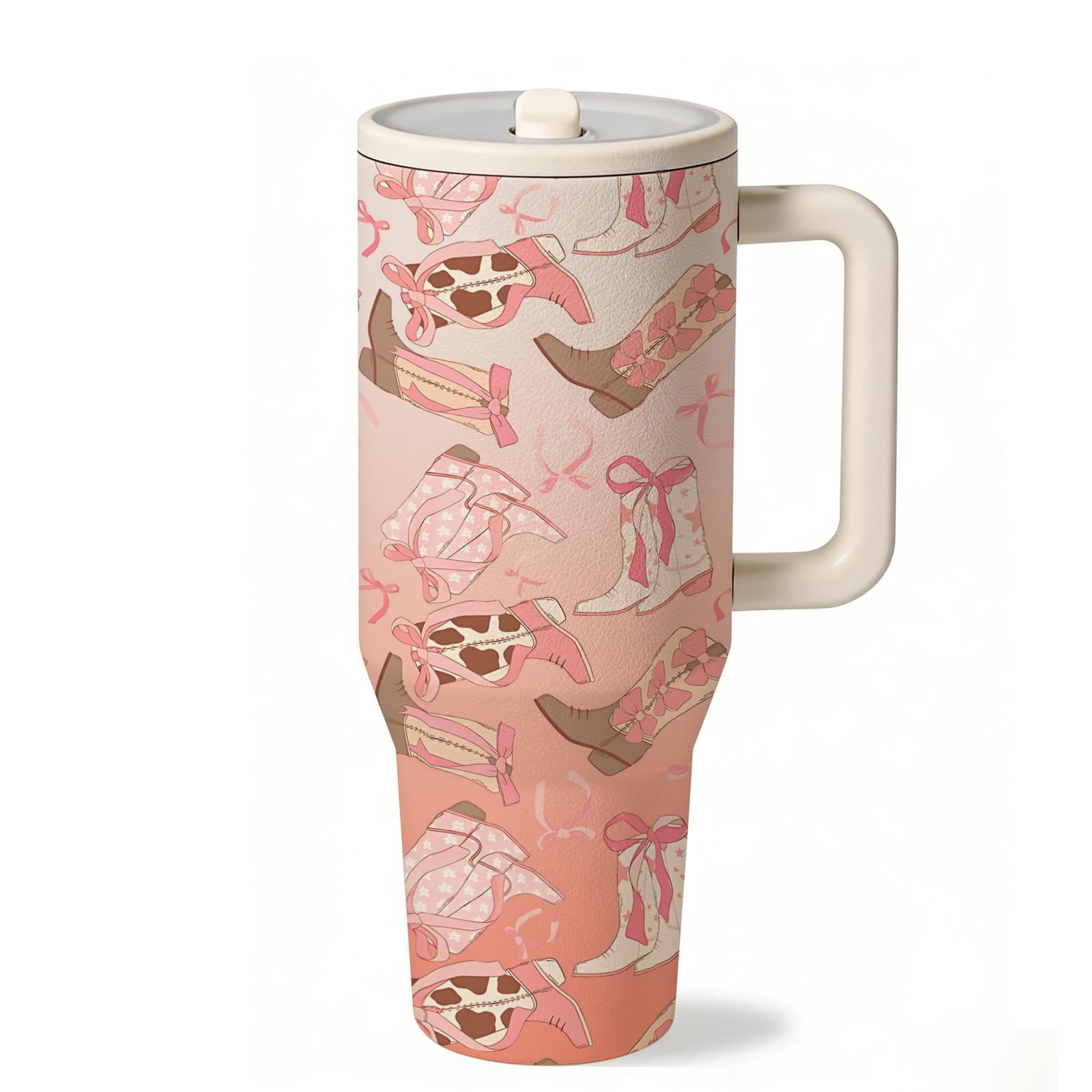 1 Pc 40oz Western Cowgirl Insulated Mug Tumbler, Cowboy Style Thermal Cup With Handle, Double Wall Stainless Steel, Stainless Steel Drinkware, Leak Proof For Hot Cold Drinks, Keep Warm 12 Hours Cold 24 Hours, Western Aesthetic Gift For Women Men