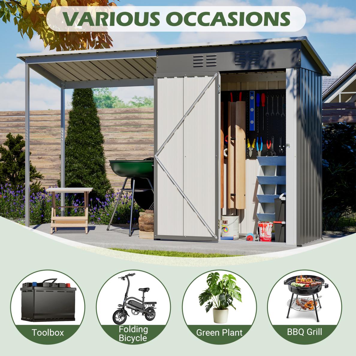 Stable 5x3 ft Rectangle 2-in-1 Dual-Purpose Steel Frame Garden Shed & Gazebo Combo, Corrosion-Resistant Weatherproof Storage, Reinforced Frame Sheltered Space with Sloped Roof, Lean-To, Open Pergola Cover, Fire Safety Label for Backyard, Assembly Required Stable 5x3 ft Rectangle 2-in-1 Dual-Purpose Steel Frame Garden Shed & Gazebo Combo, Corrosion-Resistant Weatherproof Storage, Reinforced Frame Sheltered Space with Sloped Roof, Lean-To, Open Pergola Cover, Fire Safety Label for Backyard, Assembly Required