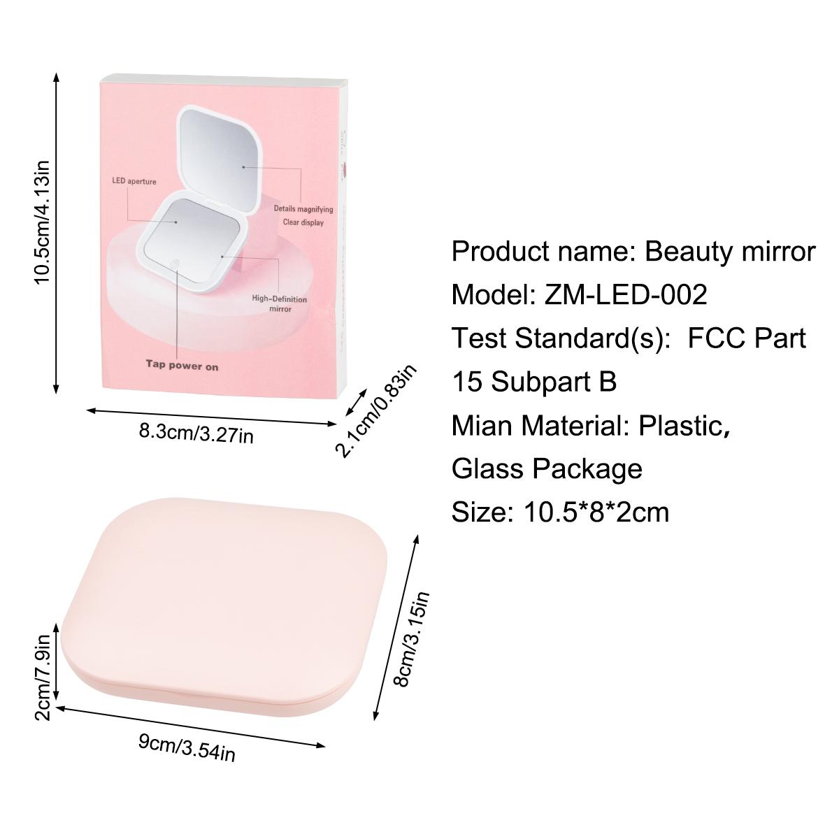 Portable LED Travel Cosmetic Mirror, 1 Count Rechargeable Luminous Compact Cosmetic Mirror, Lighted Makeup Mirror, Double-sided Pocket Mirror for Women & Girls
