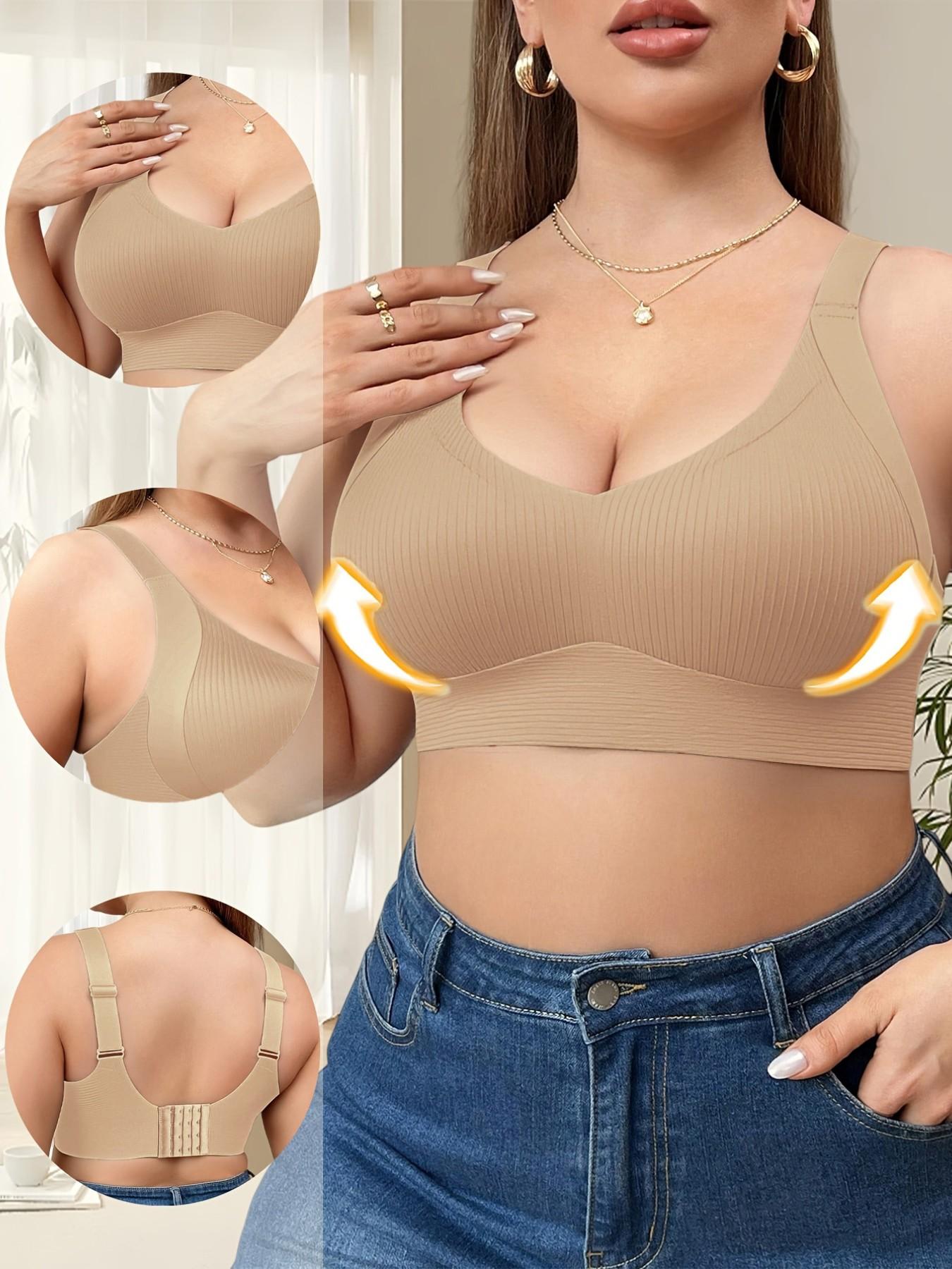 Plus Size Women's Full Coverage Adjustable Bra Set, Anti-Sagging, Seamless Side Support, Suitable for Large Busts, 4 Piece Pack