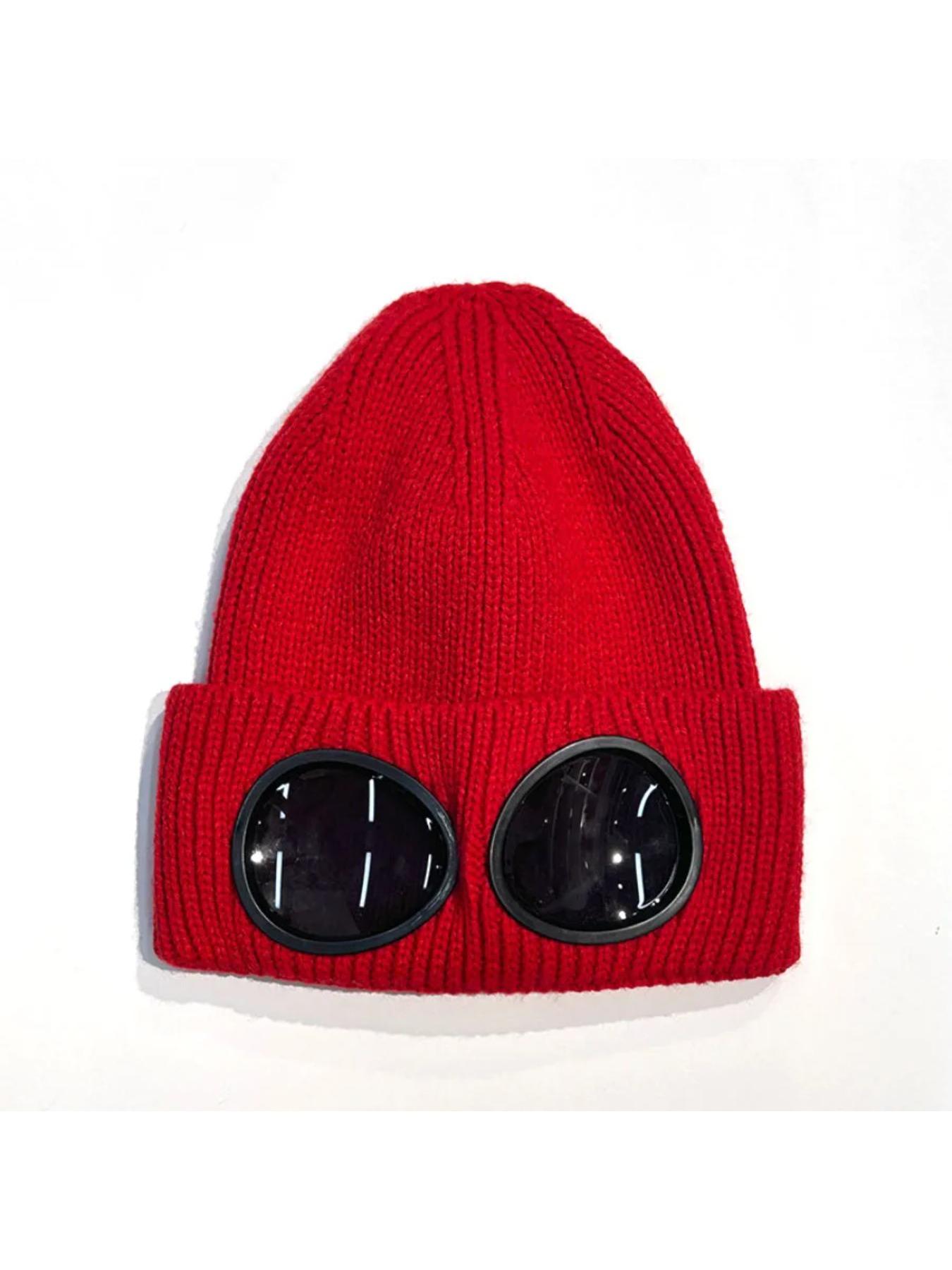 New Unisex Men Women Knitted Hat with Goggles Windproof Winter Warmer Ski Beanies Soft Warm Anti-slip Ear