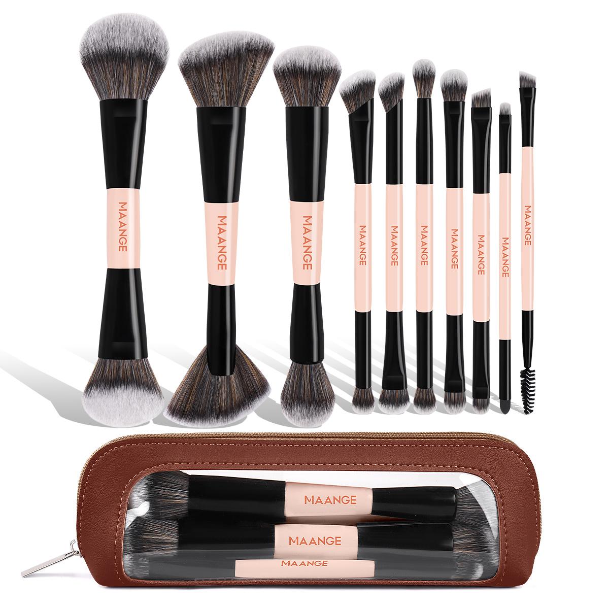 MAANGE 10pcs Makeup Brush Set with Cosmetic Bag, Foundation Brush Powder Brush Blush Brush Contour Brush Concealer Brush Eyeshadow Brush Eyebrow Brush Nose Shadow Brush Blending Brush Detail Brush Lip Brush, Makeup Accessories Gifts, Makeup Brushes Set