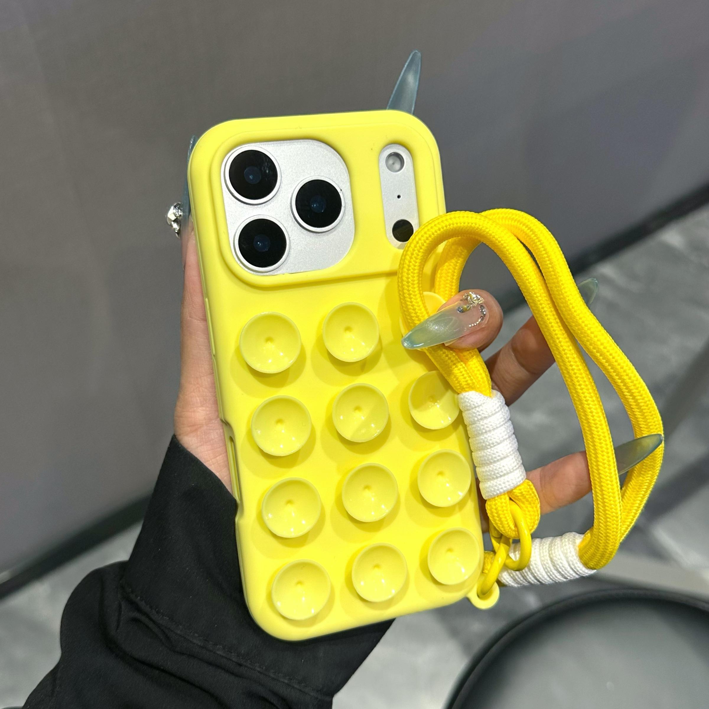 Simple Solid Color Standalone Suction Cup Phone Case with Lanyard for iPhone 17 Pro Max, New 16 Pro Full Coverage, Protective Anti-Drop Design