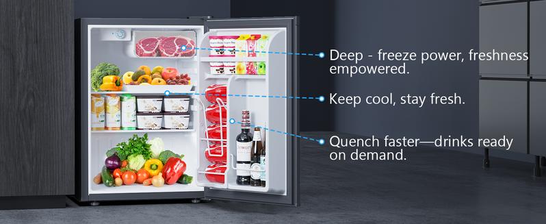 COWSAR 2.6 Cu.Ft Mini Fridge with Freezer, Single-Door Compact Refrigerator, 7 Settings Temperature Adjustable, 2 Removable Shelves, Small fridge for Bedroom, Office, Apartment, Dorm