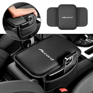 Universal Leather Car Armrest Box Pad with Pocket, Central Memory for Honda Accord, Comfortable Armrest Cushion, Essential Car Accessory