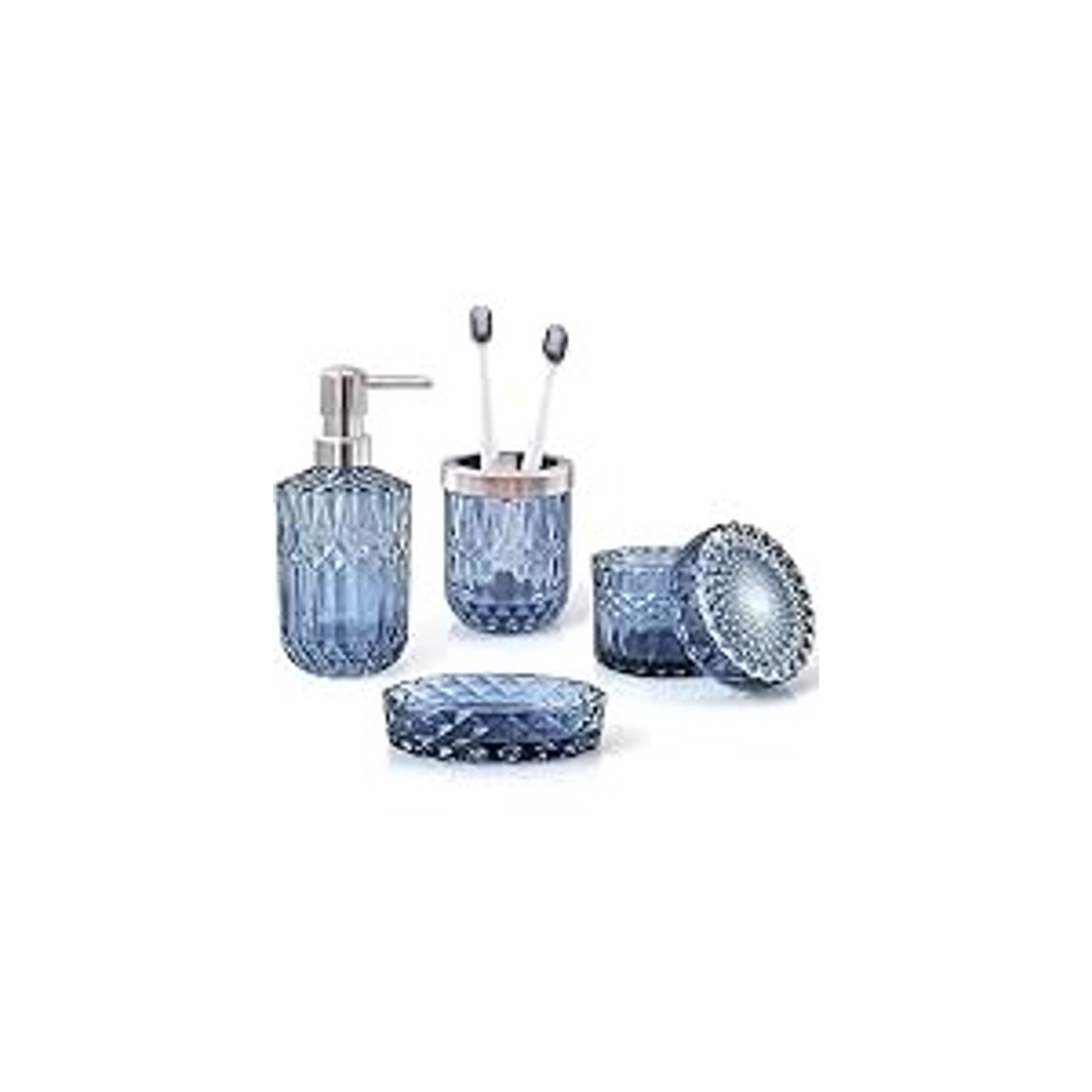 Green Bathroom Accessories Set, 6 Pcs Clear Glass Bathroom Set, Soap Dispenser, Soap Dish, Toothbrush Holder, Tumbler, Q-Tips Holder for Vintage Crystal Bathroom Decor, Gift Set