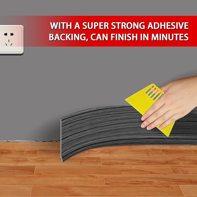 8cmx2meters PVC self-adhesive baseboard, Door Edges and Baseboard Decorative Strip, Self-adhesive with Wider Edges, Peel-and-stick Floor Trim with Removable Backing