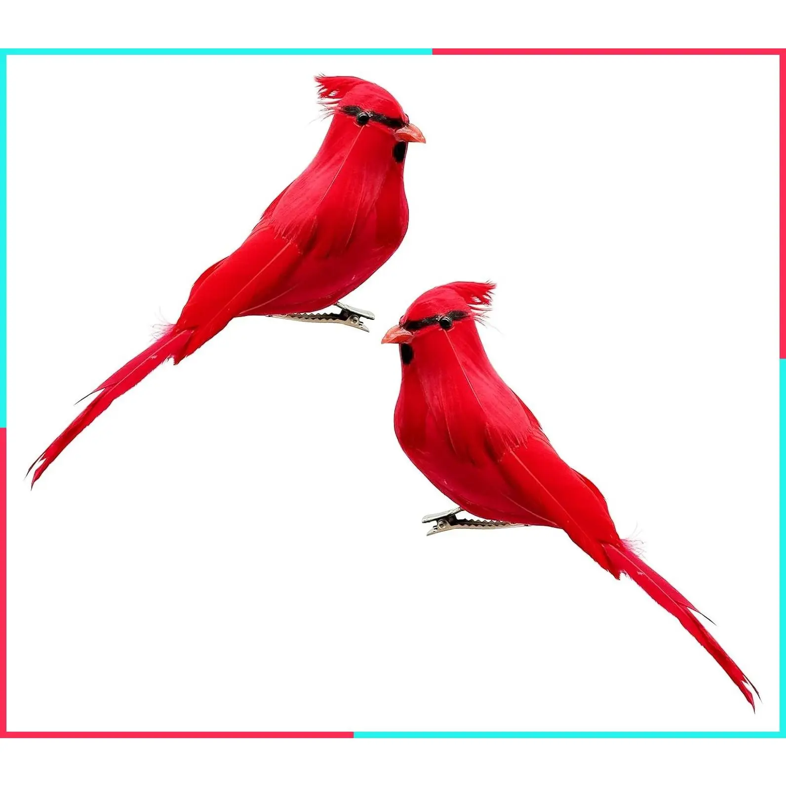 2pcs 5.5 Inch Red Cardinals Clip-On Artificial Bird Figurines with Feathers for Christmas Tree Ornaments Crafts Decoration