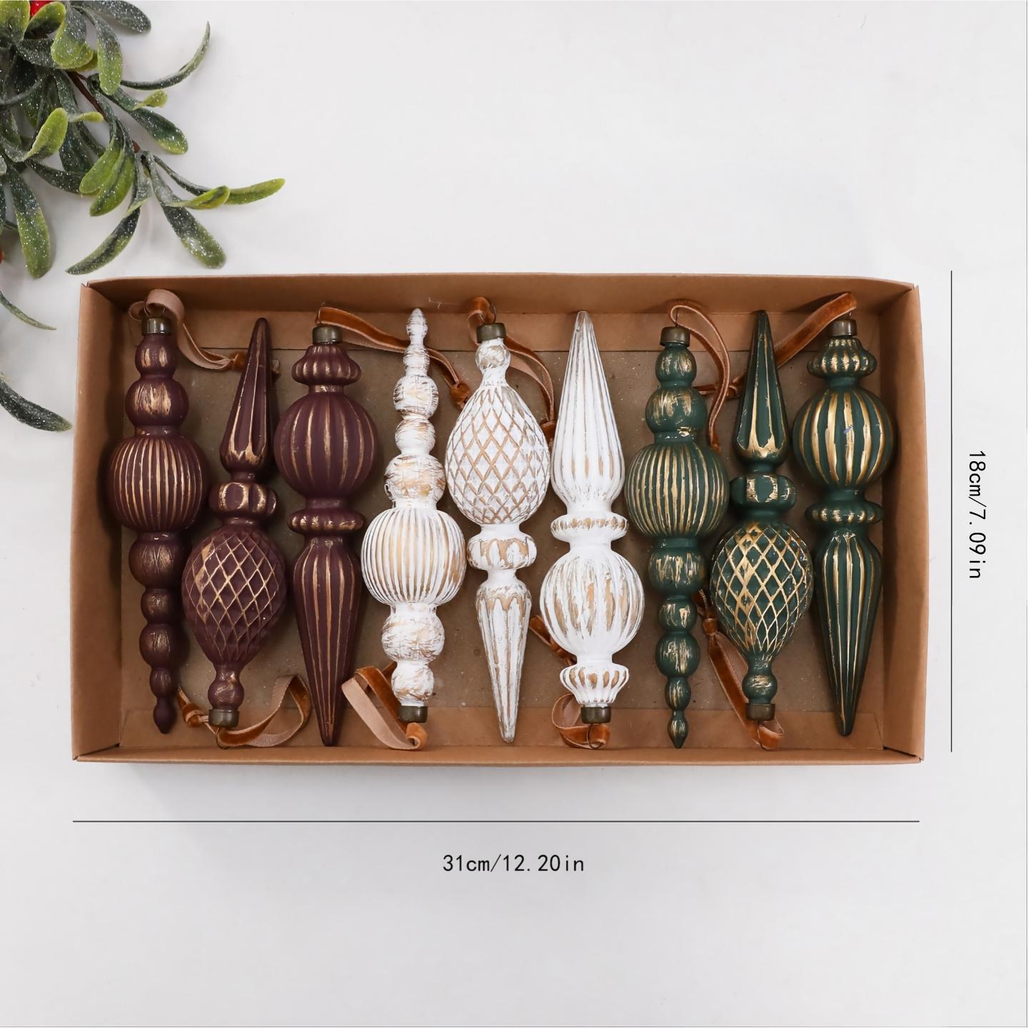 Vintage Conical Christmas Ball Ornament, Decorative Ornaments, Plastic Electroplated Holiday Decor, Durable with Hanging Rope, 9pcs for Tree, Wreath, Fireplace, Party