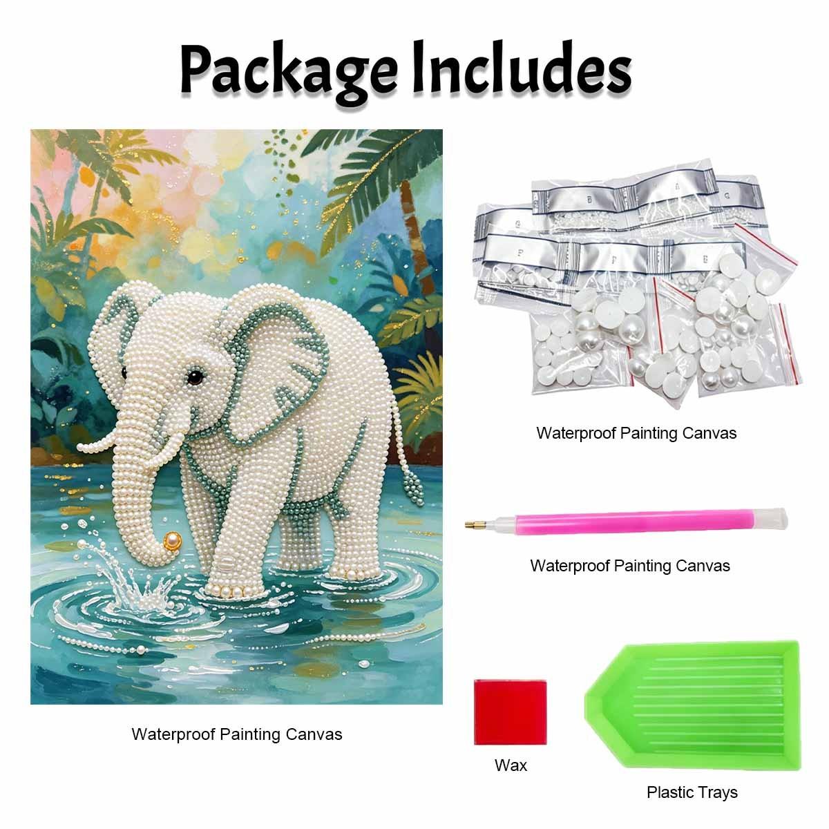 DIY Pearl Painting Kit, Frameless Elephant Design, Self-Stick Canvas with Tools, Home Wall Art, 3D Mosaic, Cross Stitch Set, Gift for Friends