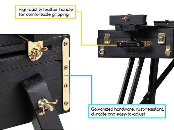 MEEDEN Art French Easel for Outdoor Painting: Wooden Plein Air Easel Box - 57''-72'' Height Adjustable Travel Easel - Black