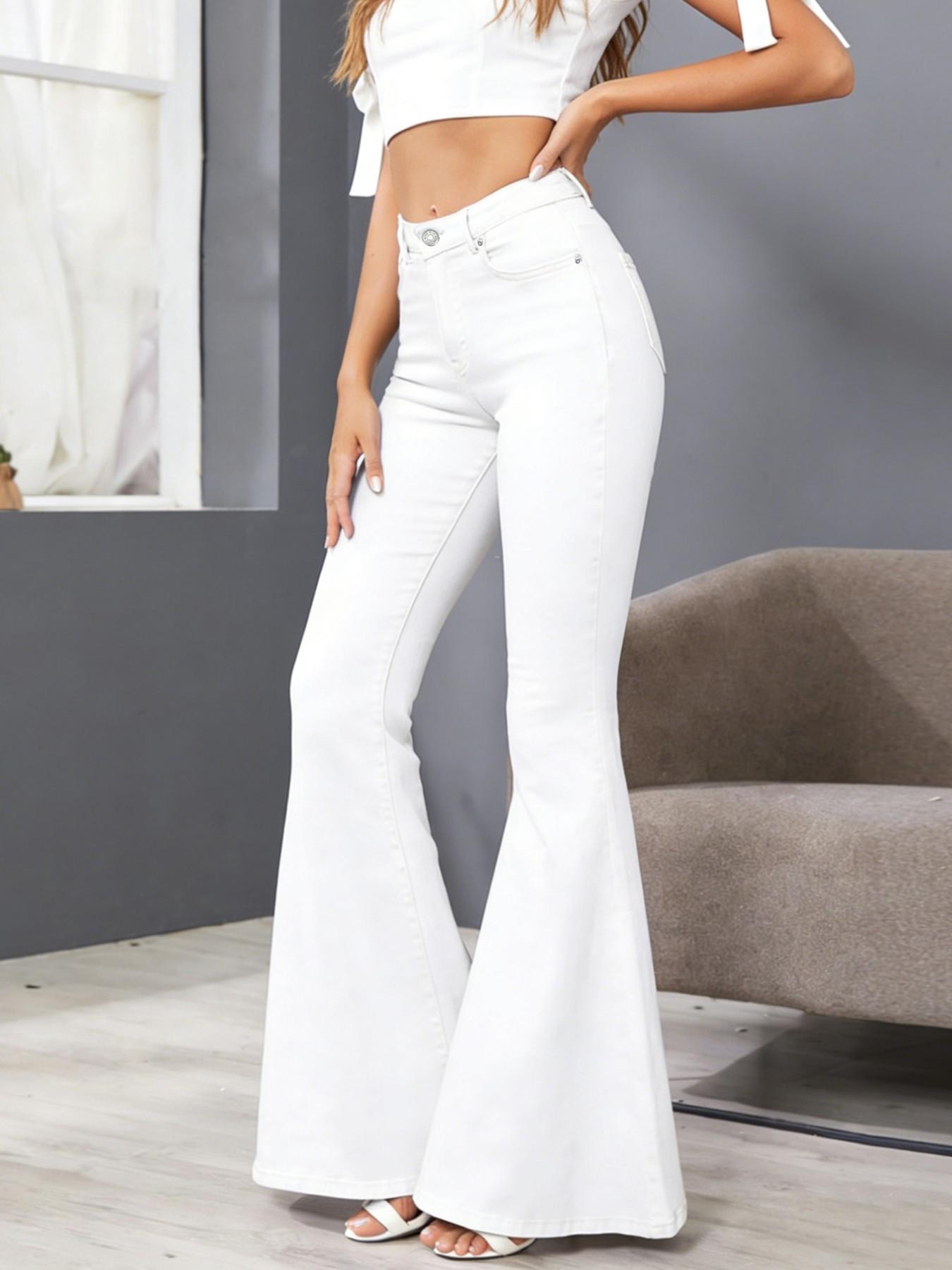 Women Vintage Washed High Waist Super Flare Jeans, Flared Bell Bottoms, Slim Stretch Bell Bottom Denim High Rise Jeans, Y2K Streetwear, Casual All Seasons Style