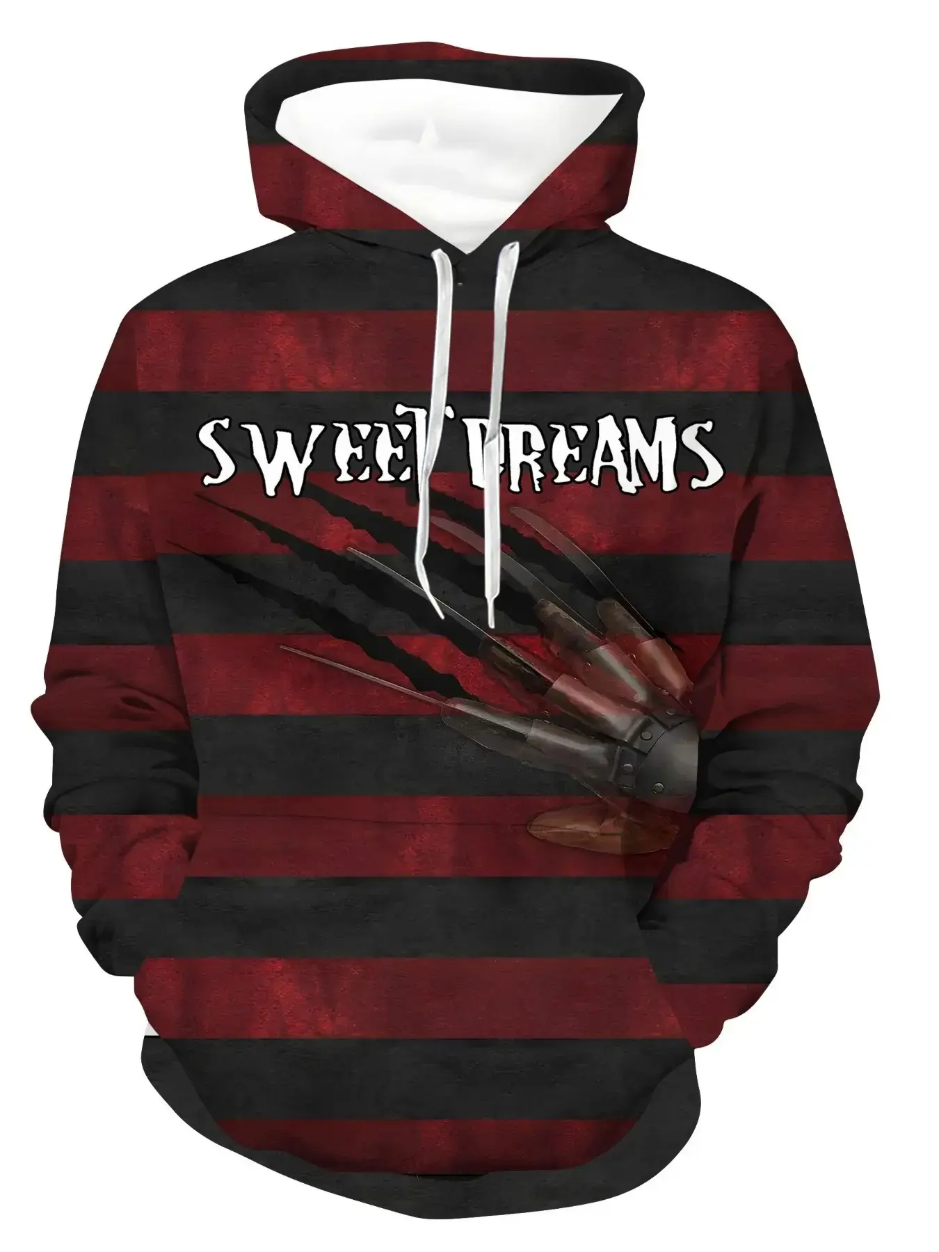 Vintage Men's Hoodie with Horror Theme Stripes and Slogans, Kangaroo Pocket, Casual Street Style, Perfect Halloween Gift