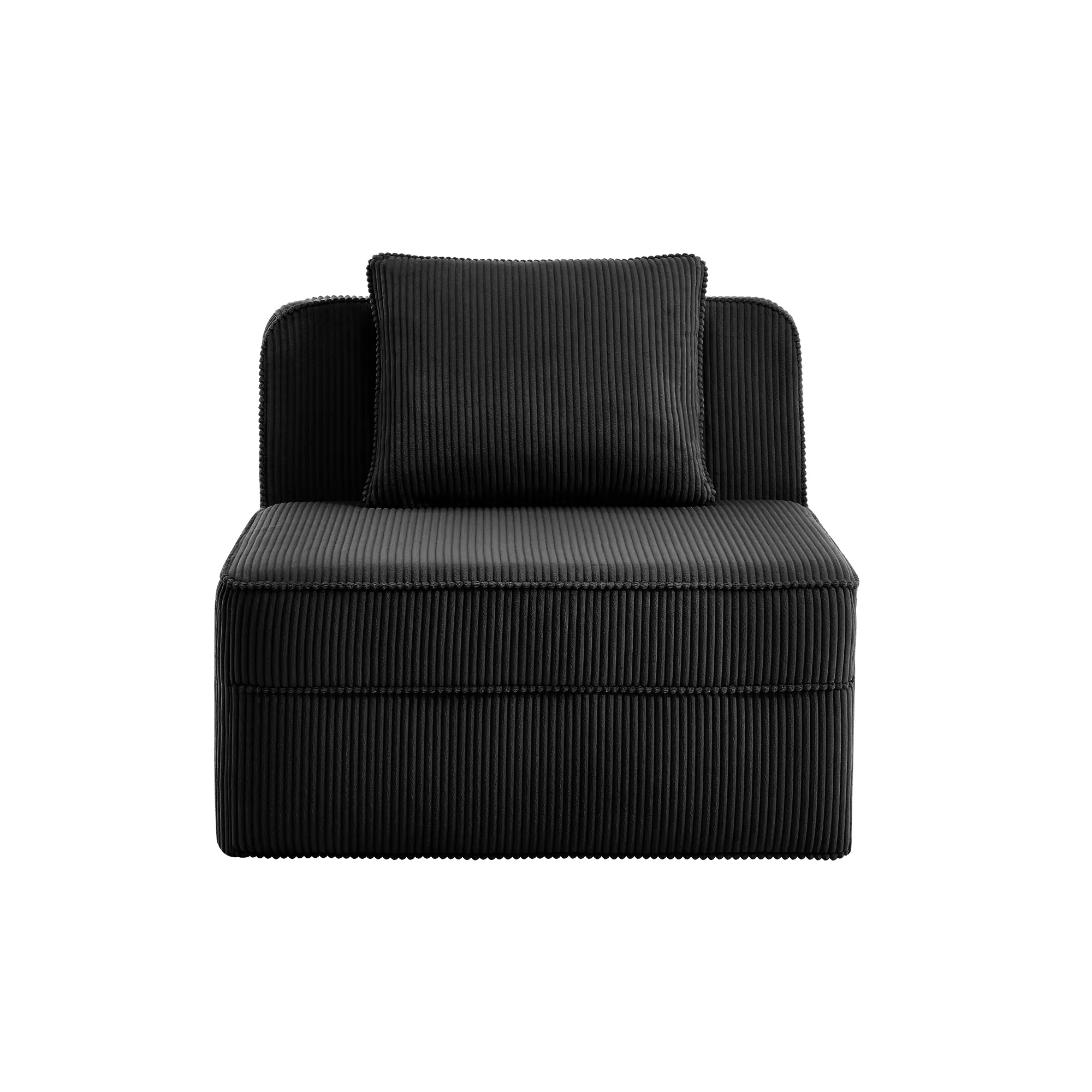 Nokaa Armless Corduroy Sofa with Pillow – Single Seat Compact Couch for Living Room, Bedroom, Apartment, Office, Lounge, Black, No Assembly Required