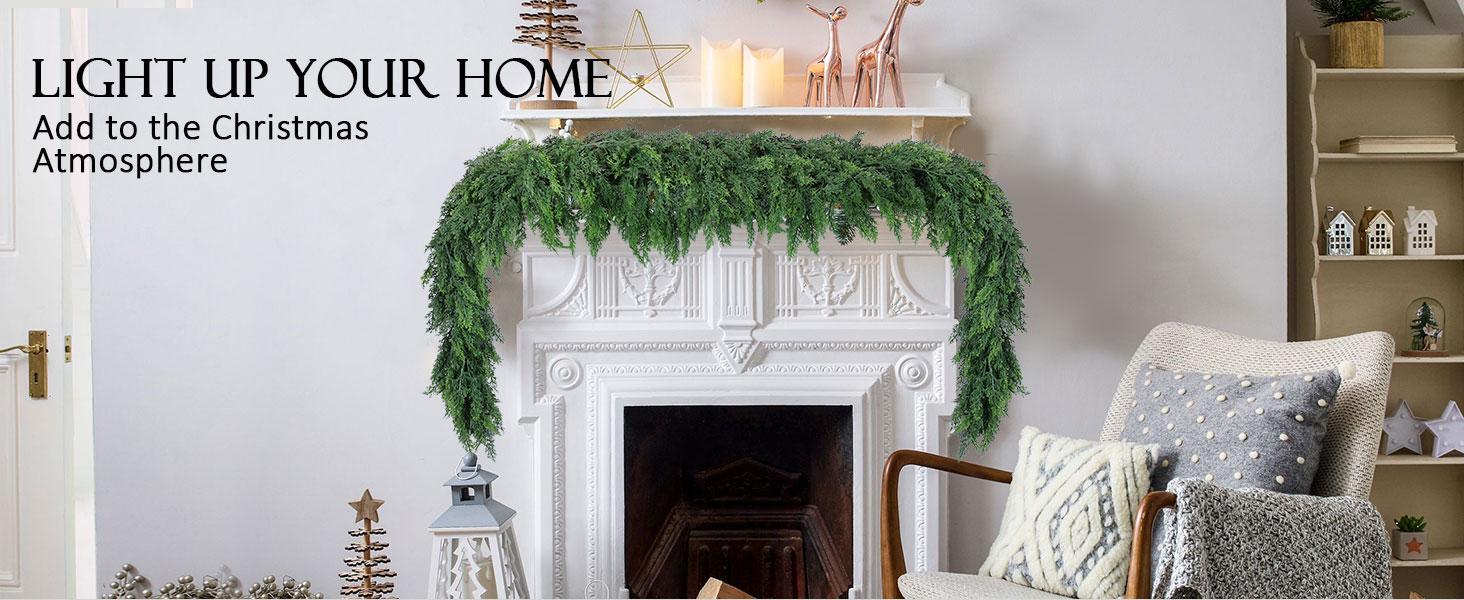 Artificial Cedar Garland draped on mantel