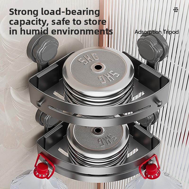 2-3-Pack Gun Gray ABS Triangular Suction Cup Shower Caddy 3-Tier Corner Shelves No Drilling Bathroom Organizer 40lbs Load Capacity Towels Hook Toiletries Storage Rack