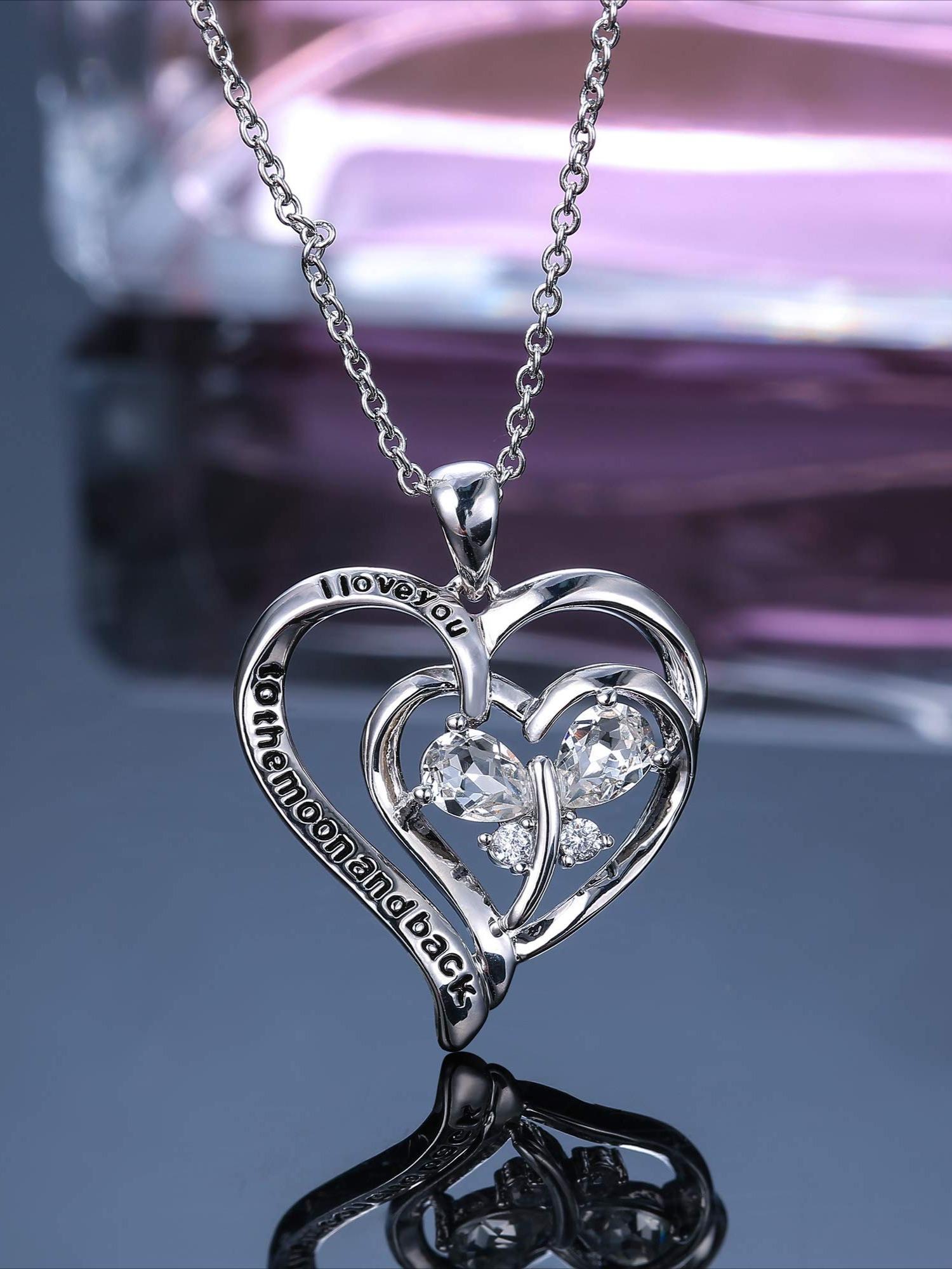 1 Pc Silvery Classic Double Heart Necklace for Women Men Stunning Forever Love-inspired Design Dazzling Swarovski Crystals Romantic Glamorous Visual Effect Symbolic Double Heart Shape Great for Valentine’s Day Wedding Anniversaries Engagements