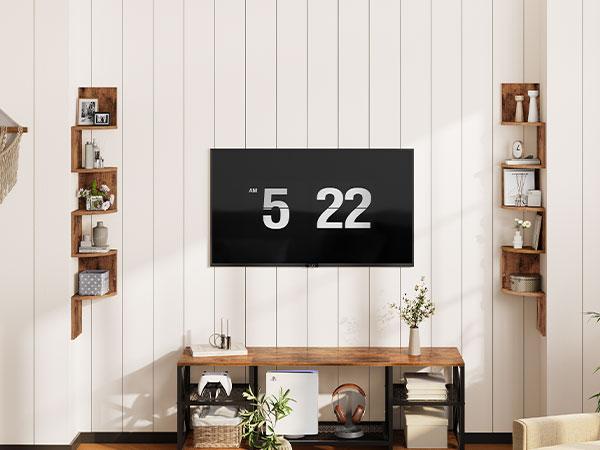 HOOBRO Corner Shelf Wall-Mounted, Set of 2 Floating Corner Shelves, 5-Tier Bookshelves for Wall Decor in Living Room, Bedroom, Bathroom, Home Office, Rustic Brown