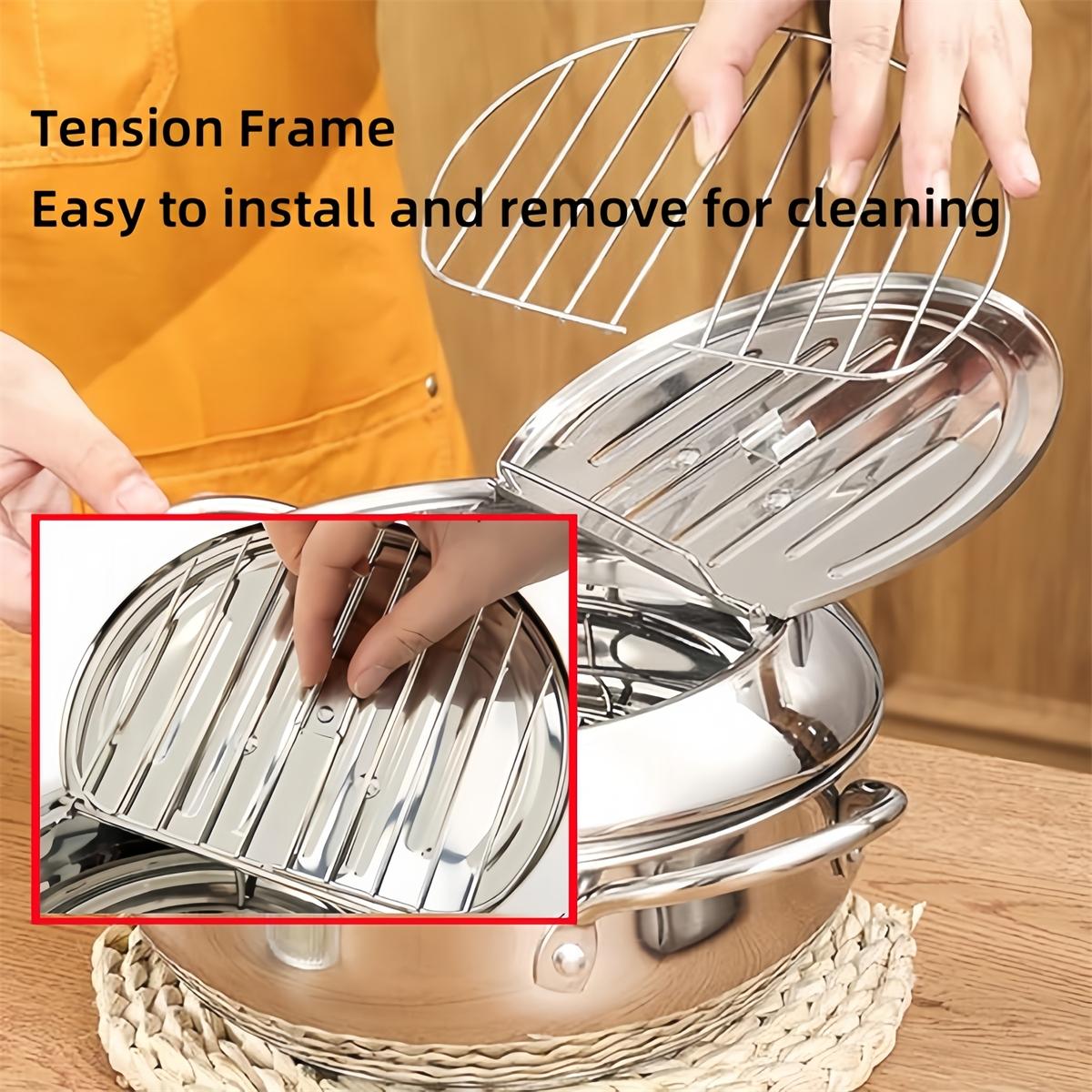 Stainless Steel Deep Frying Pan with Lid, 1 Count Non-stick Deep Fryer with Oil Drip Filter Rack for Fried Chicken